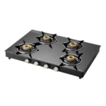 KAFF CTE694B Toughened Glass Top 4 Burner Manual Gas Stove (Matte Enamelled Pan Support, Black)