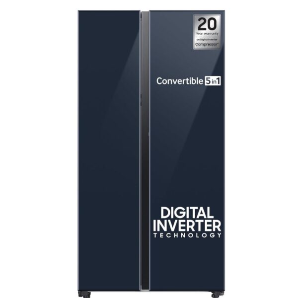 Samsung 653 L 2 Star Automatic Convertible 5 In 1 Digital Inverter Side By Side Refrigerator, (RS76CB81A341HL,Glam Navy)